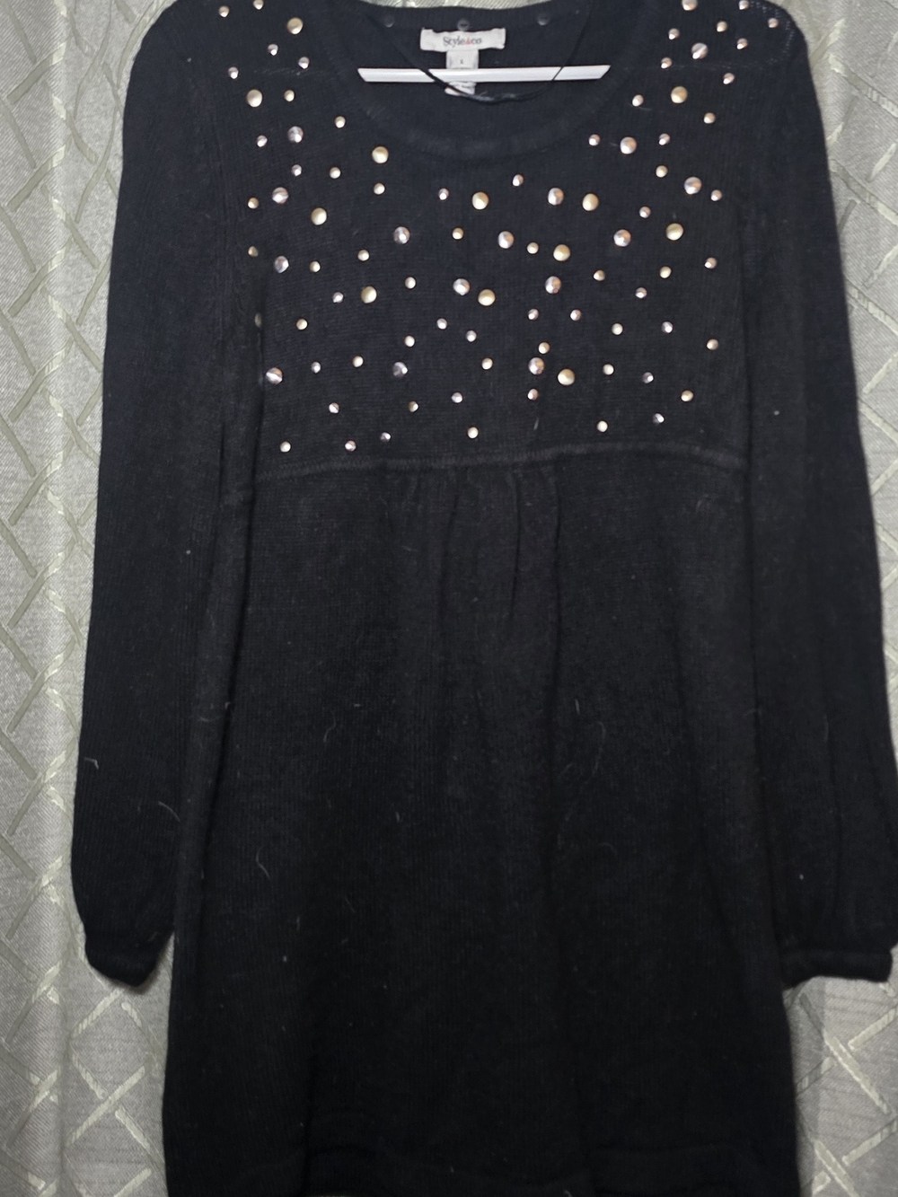 Style & Co. Black Crew Neck Studded Sweater